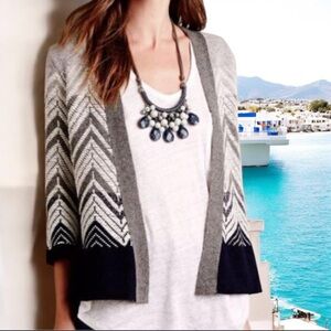 Anthropologie Moth Gray Ivory Blue Wool Blend Open Cardigan Sweater in Medium